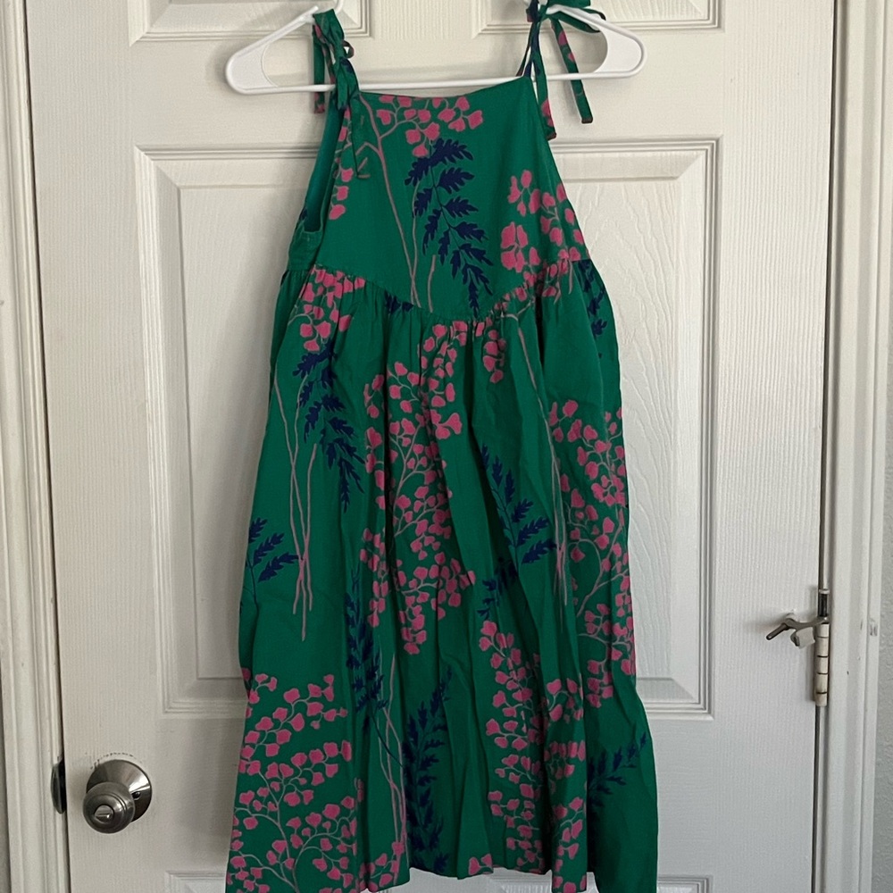 Pink Chicken Green Dress with Pink Floral Design - Picture 3 of 5